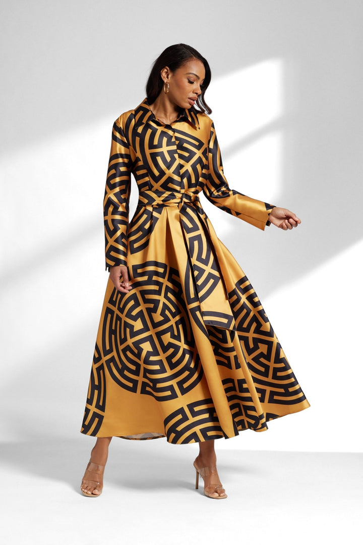 modest printed shirtdress outfit