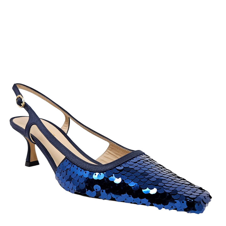 Roberto Festa Navy Sequence Snip Toe Slingback Heel - Especially Yours
