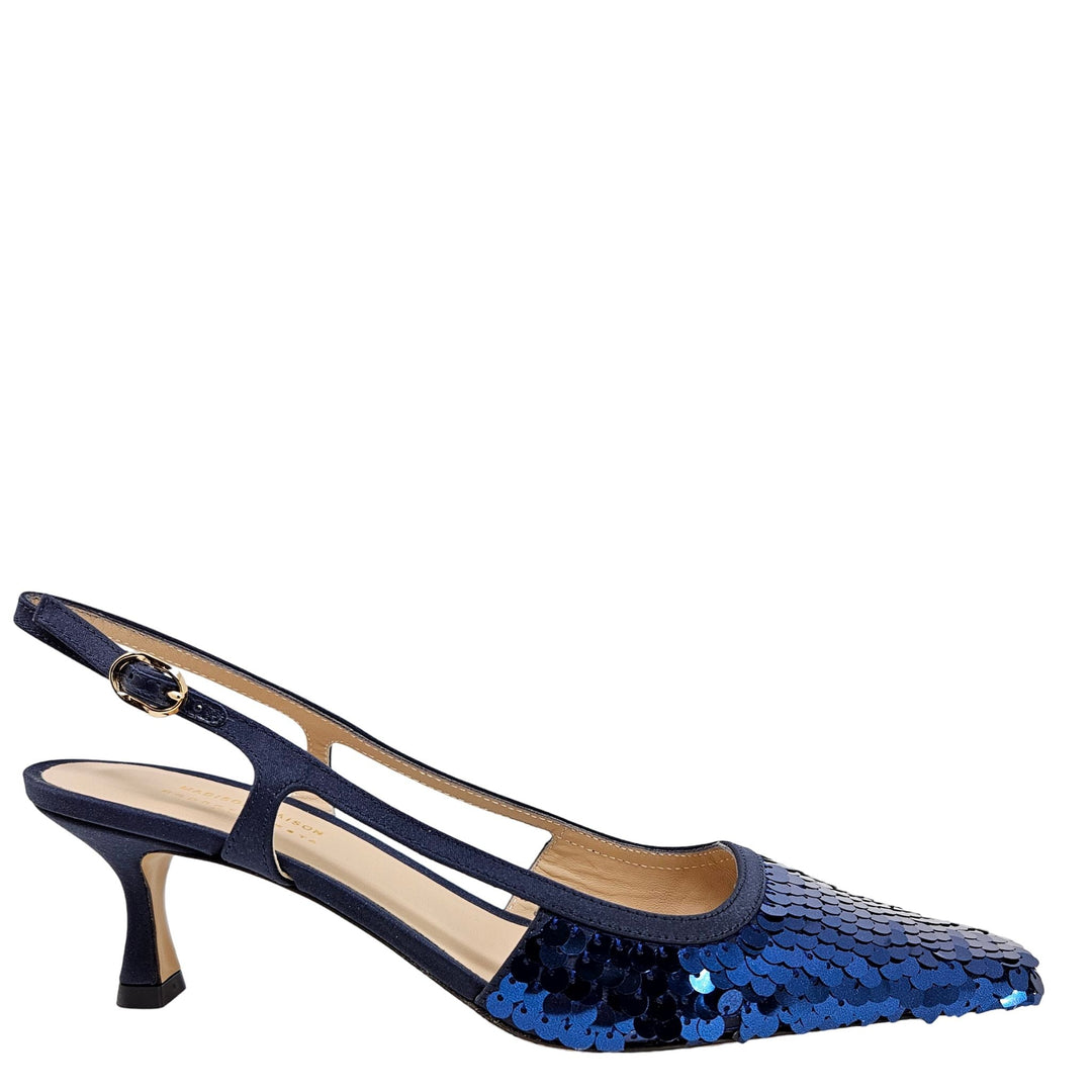 Roberto Festa Navy Sequence Snip Toe Slingback Heel - Especially Yours