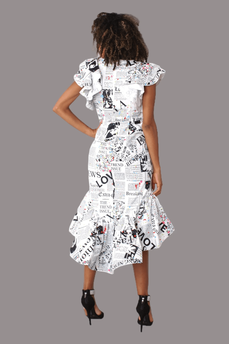 Newspaper Ruffle Midi Dress - 81921 - Especially Yours