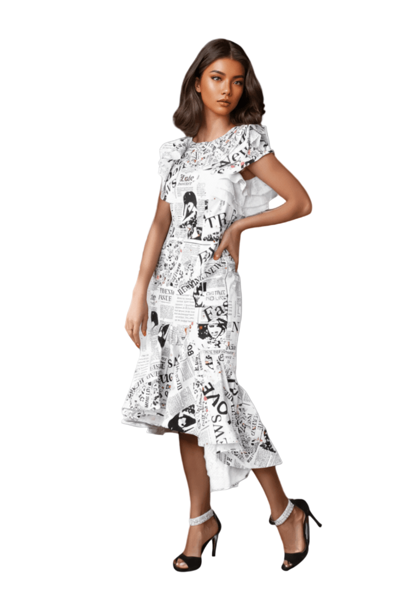Newspaper Ruffle Midi Dress - 81921 - Especially Yours