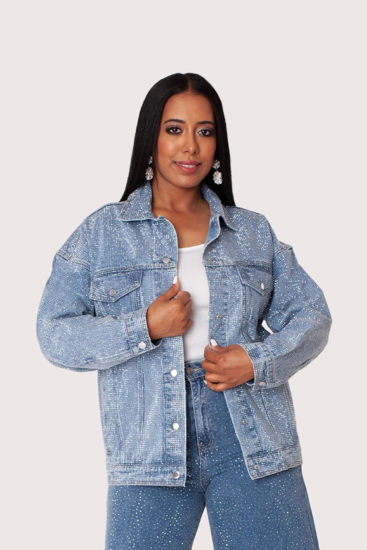 Oversized Rhinestone Denim Jacket - 82820 - Especially Yours
