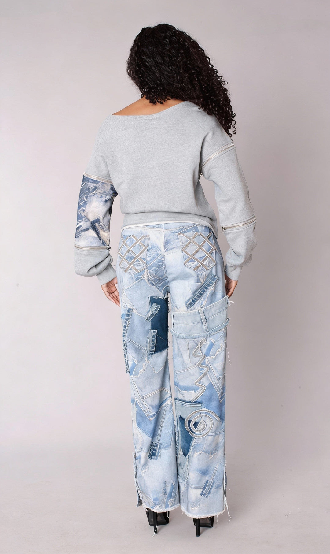 Patchwork Distressed Straight-Leg Denim Jeans - 82824