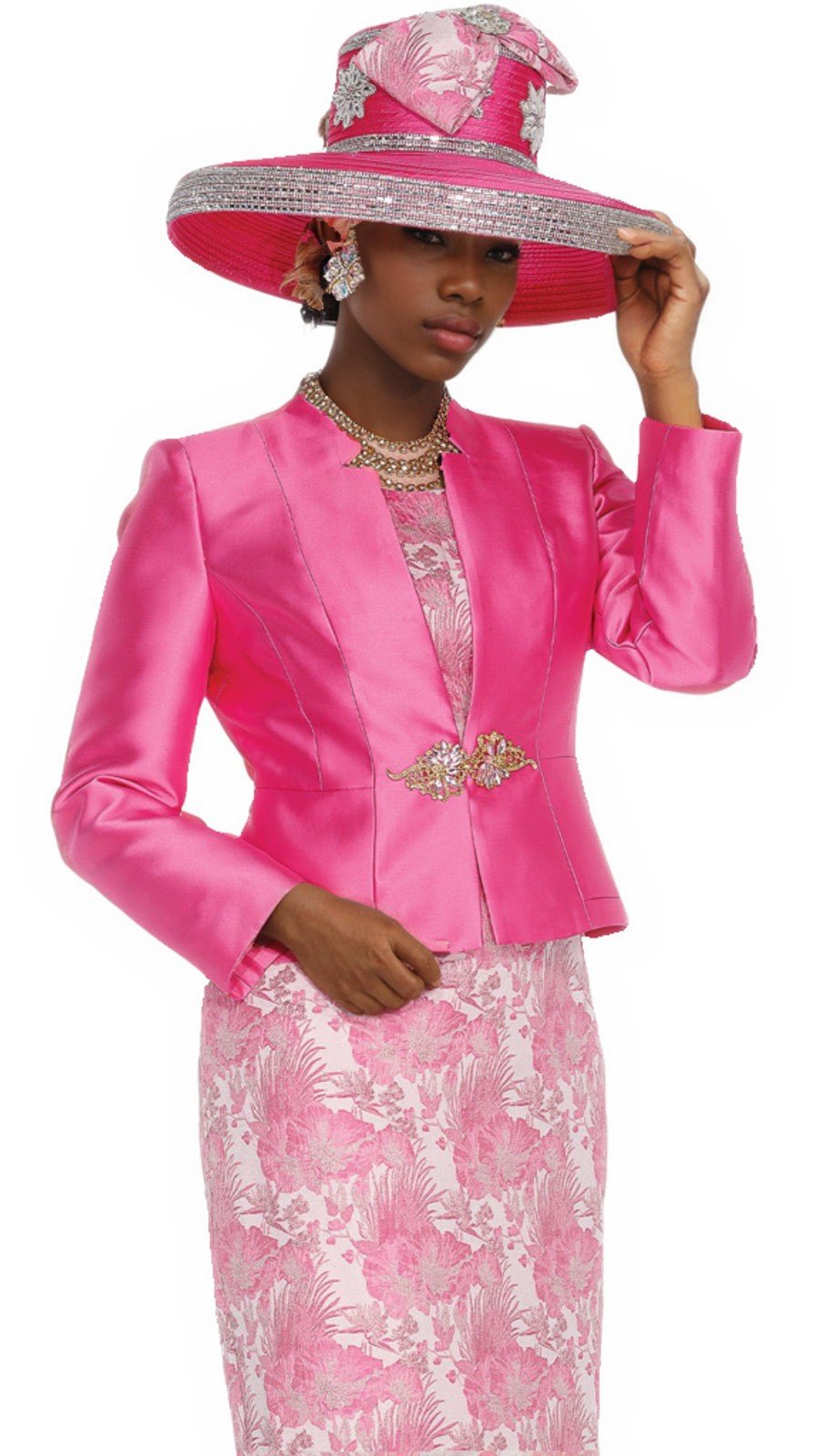 Elegant Gold Brocade Dress Suit with Rhinestone Clasp Jacket for Women - Especially Yours