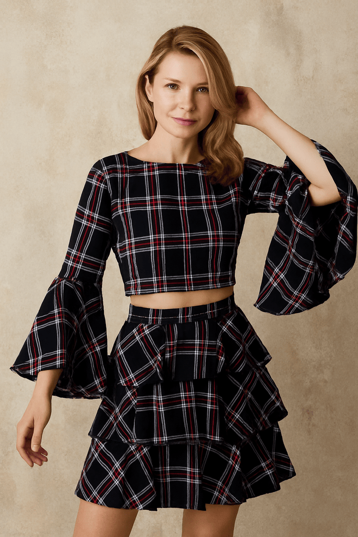 Plaid Bell Sleeve Top - 8531 - Especially Yours