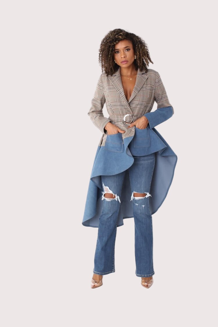 Plaid High - Low Blazer with Leather - 82018 - Especially Yours