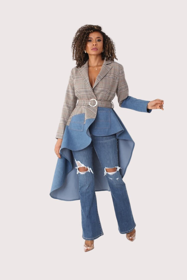 Plaid High - Low Blazer with Leather - 82018 - Especially Yours