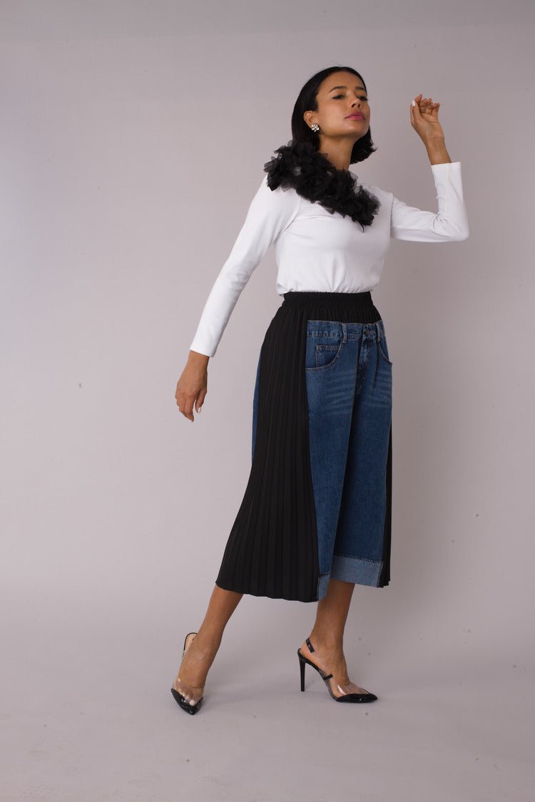 Pleated Panel Denim Culottes - 82467 - Especially Yours