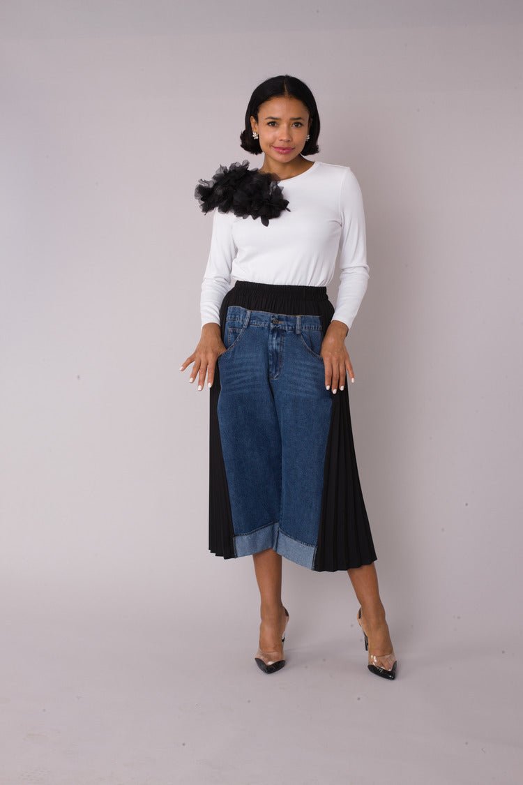 Pleated Panel Denim Culottes - 82467 - Especially Yours
