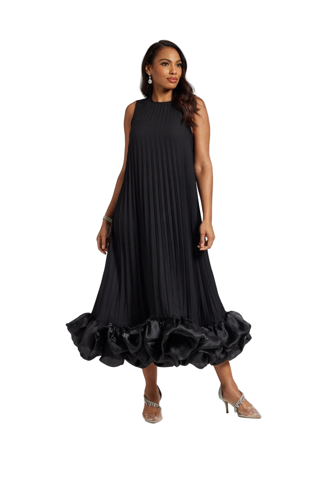 Pleats 'N' Ruffles Maxi Dress | Studio EY Black U0237 / S Pleats 'N' Ruffles Maxi Dress | Studio EY Black U0237 / S