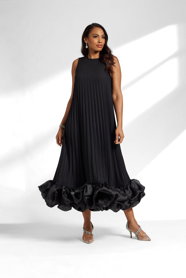 pleated ruffle maxi dress women