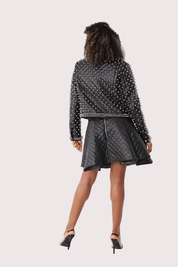 Pleather Quilted Flared Skirt with Studs - 81948 - Especially Yours