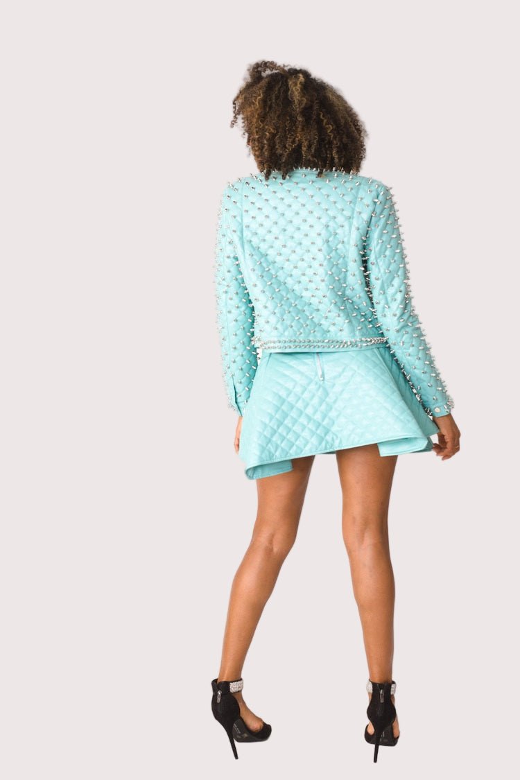 Pleather Quilted Flared Skirt with Studs - 81948 - Especially Yours