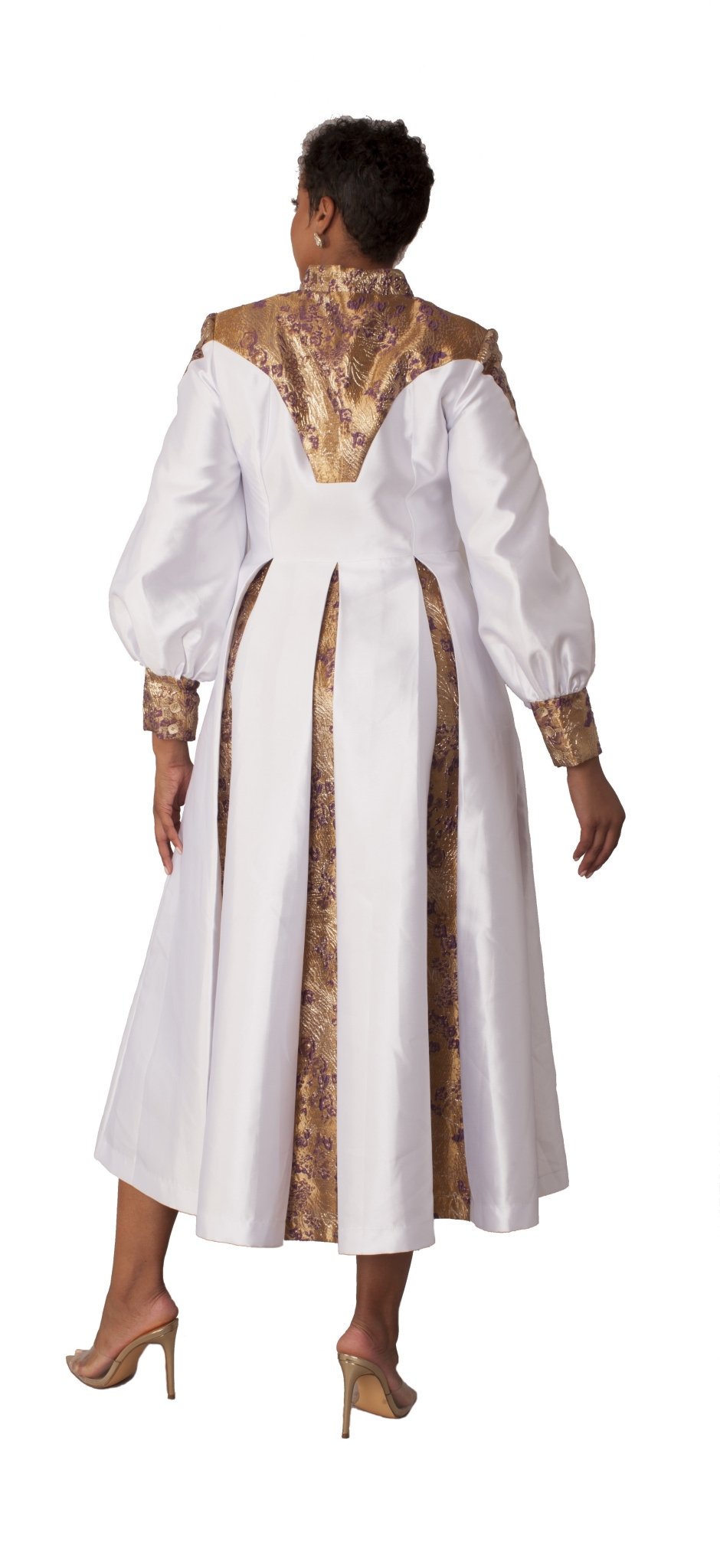 Plus Size Clergy Robe with Bishop Sleeves 4851W - Especially Yours WHITE/GOLD / 26W Plus Size Clergy Robe with Bishop Sleeves 4851W - Especially Yours WHITE/GOLD / 26W