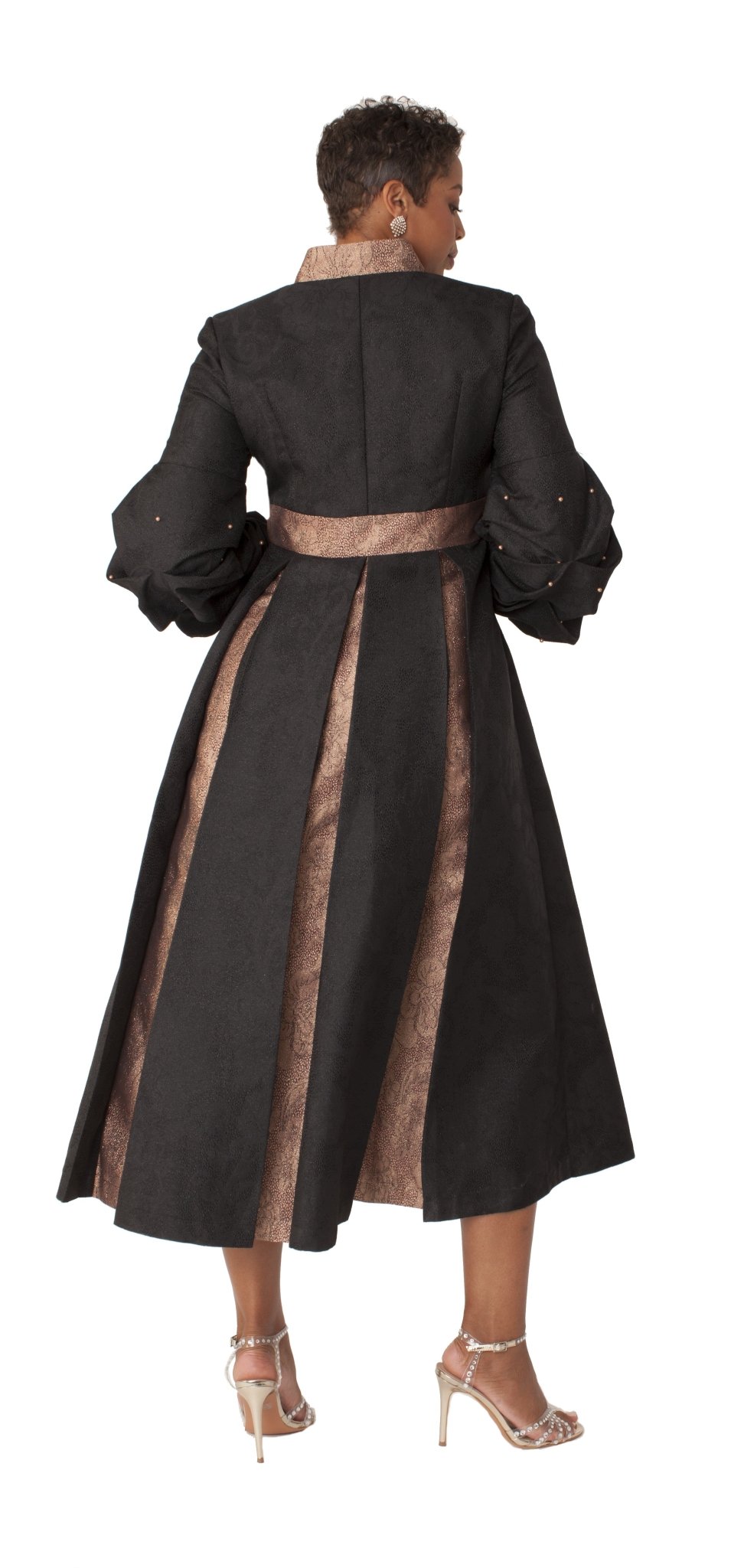 Plus Size Formal Church Coat Dress with Puff Sleeves and Pearl Cross WHITE/GOLD / 16W Plus Size Formal Church Coat Dress with Puff Sleeves and Pearl Cross WHITE/GOLD / 16W