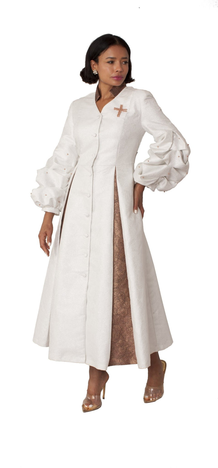 Plus Size Formal Church Coat Dress with Puff Sleeves and Pearl Cross WHITE/GOLD / 16W Plus Size Formal Church Coat Dress with Puff Sleeves and Pearl Cross WHITE/GOLD / 16W