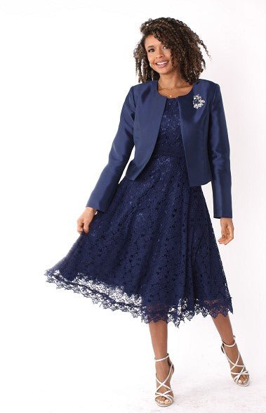 Plus Size Lace Church Dress with Satin Jacket -4529W White / 22W