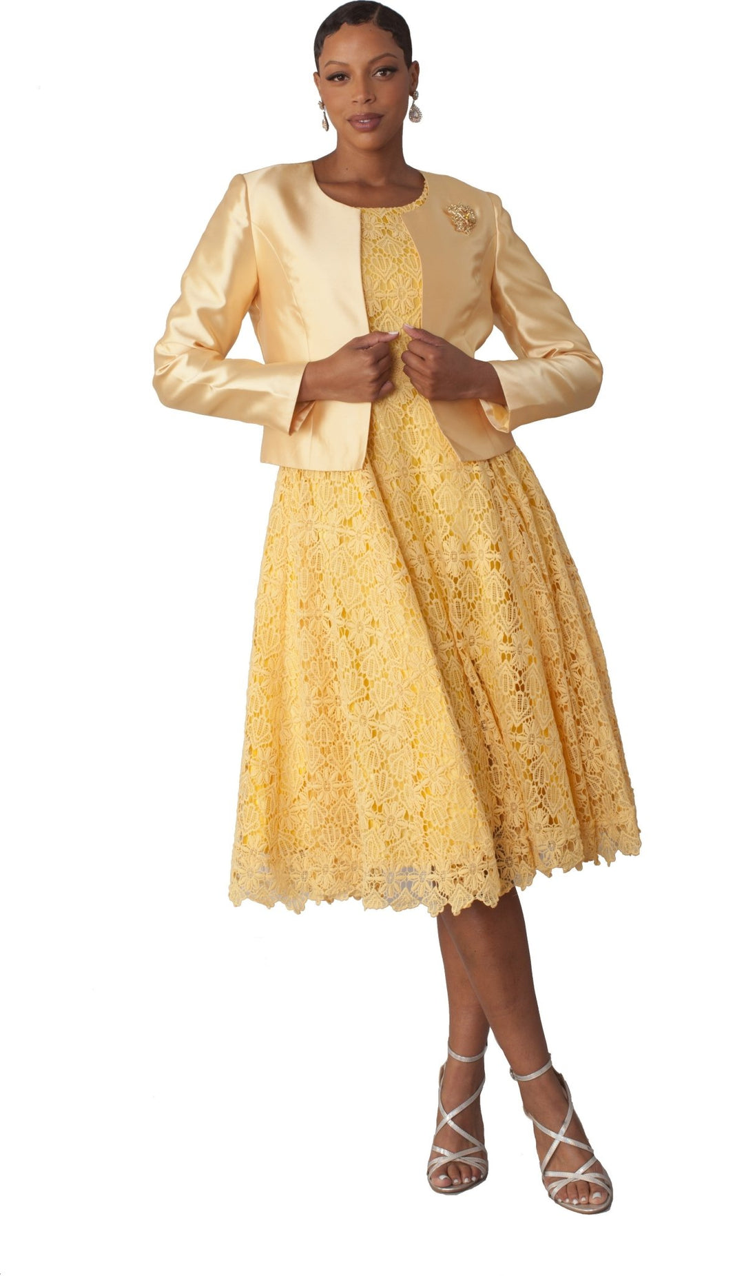 Plus Size Lace Church Dress with Satin Jacket -4529W White / 22W Plus Size Lace Church Dress with Satin Jacket -4529W White / 22W