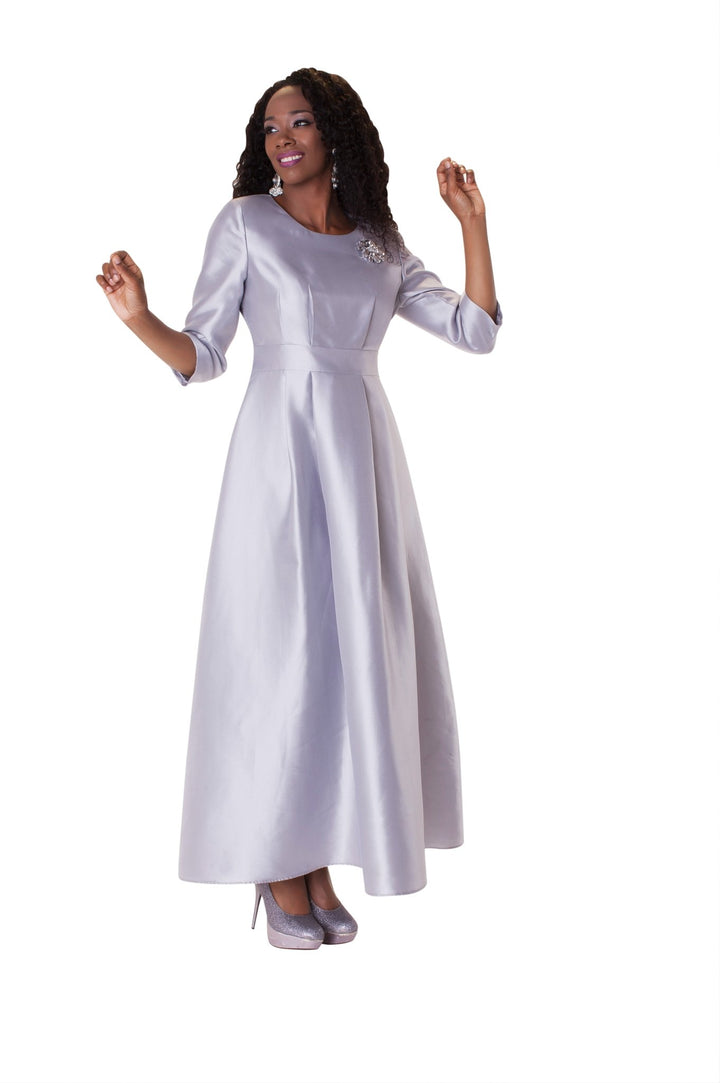 Plus Size Satin Dress with Rhinestone Brooch - 4497W - Especially Yours