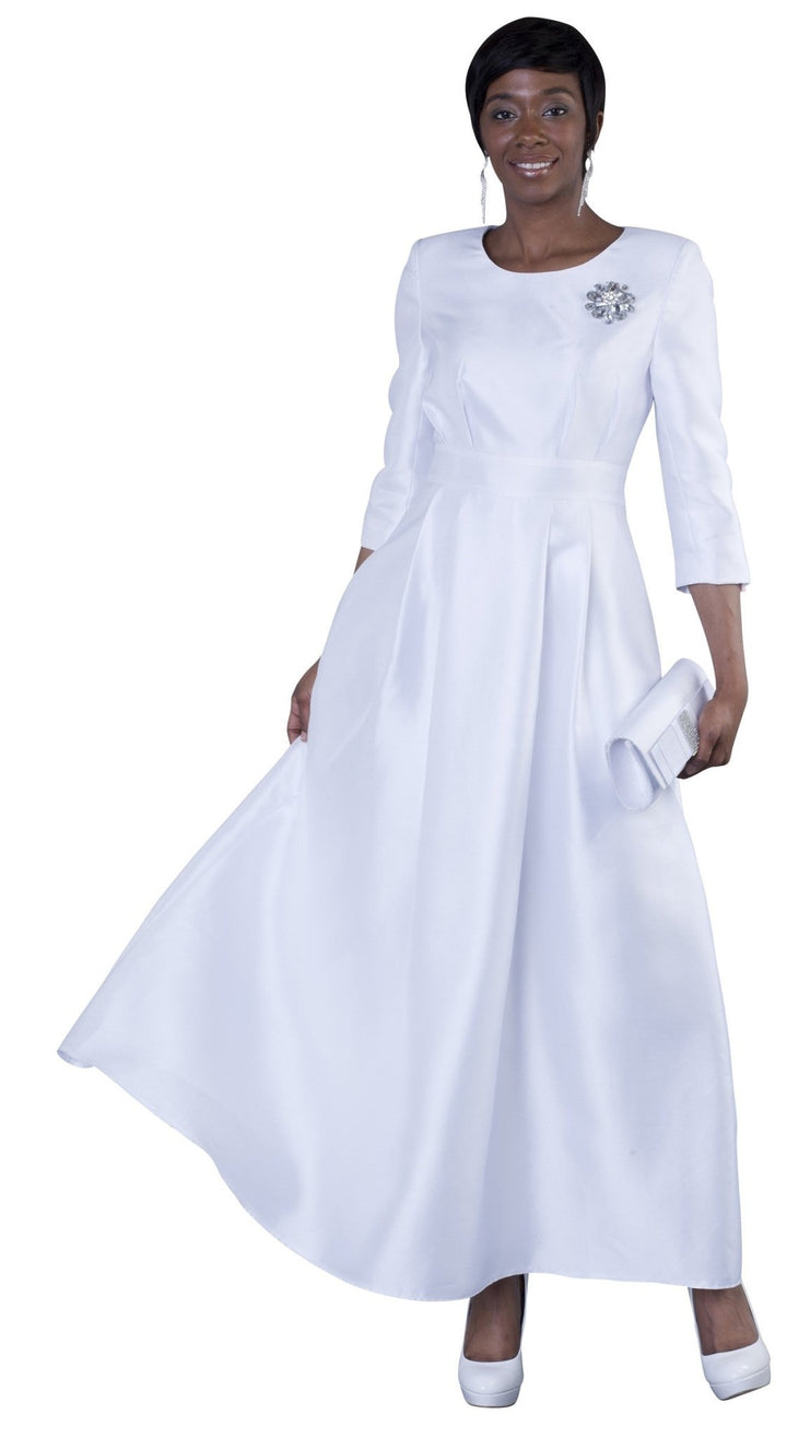 Plus Size Satin Dress with Rhinestone Brooch - 4497W - Especially Yours