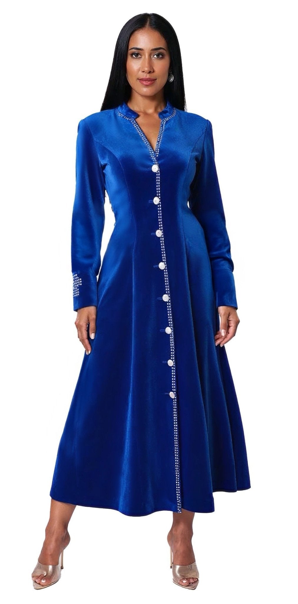 Plus Size Velvet Church Robe with Crystal Trim -41031W ROYAL / 24W Plus Size Velvet Church Robe with Crystal Trim -41031W ROYAL / 24W