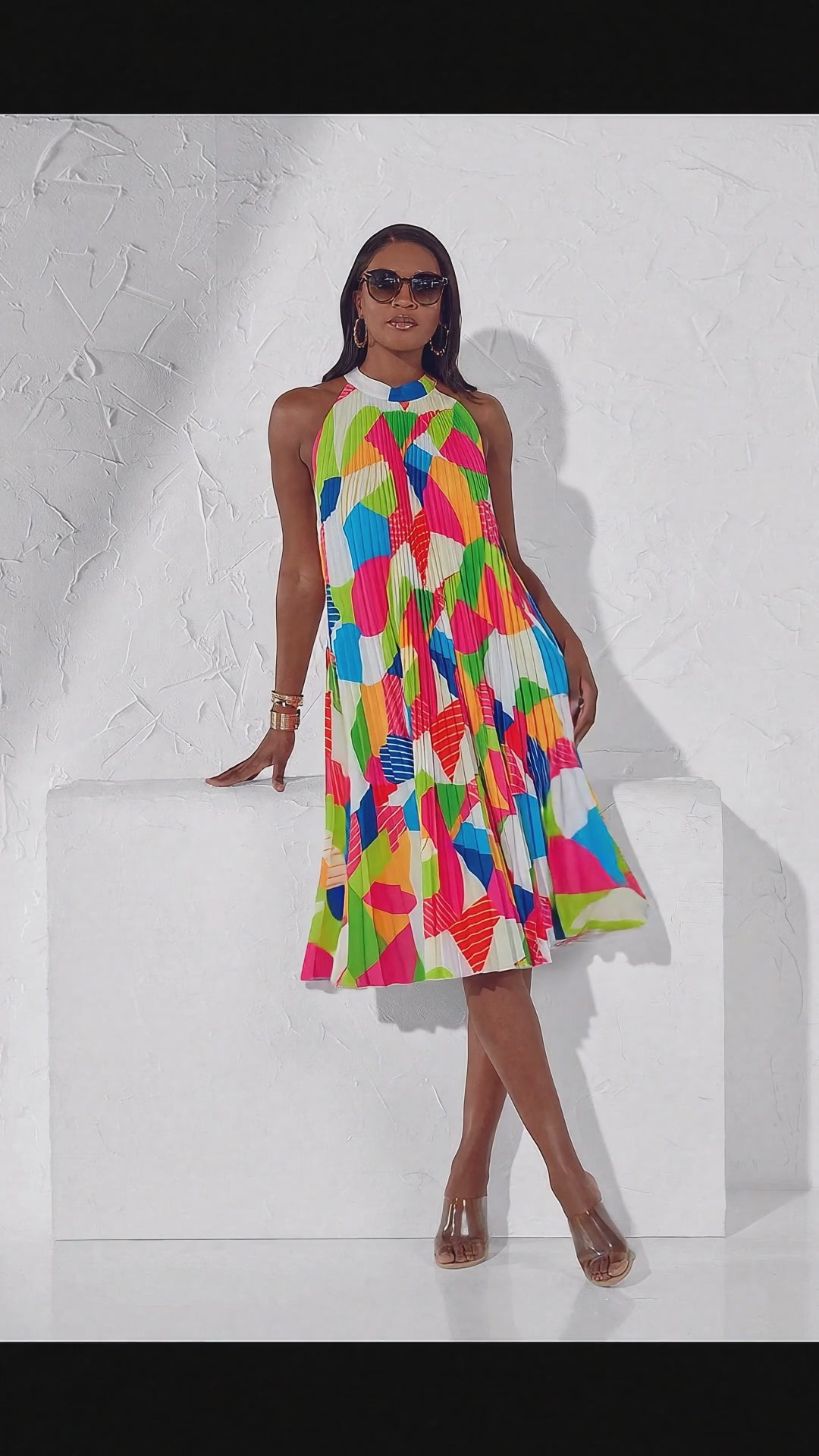 Shapes in Pleats Halter Swing Dress by Studio EY