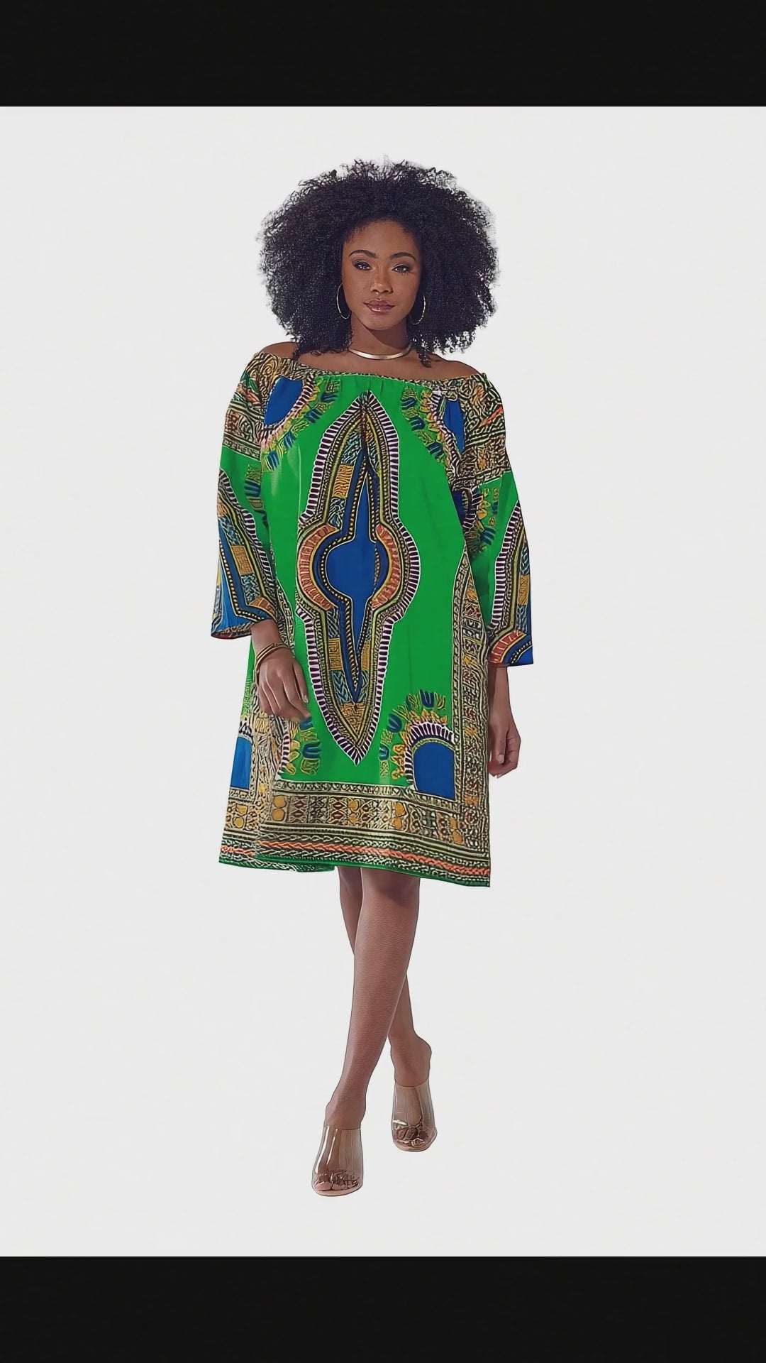 DARLENES DASHIKI DRESS GREEN MULTI ONESIZE