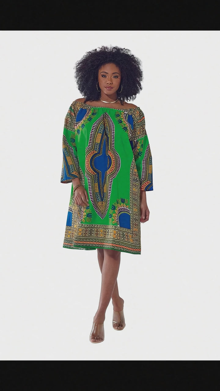 DARLENES DASHIKI DRESS GREEN MULTI ONESIZE