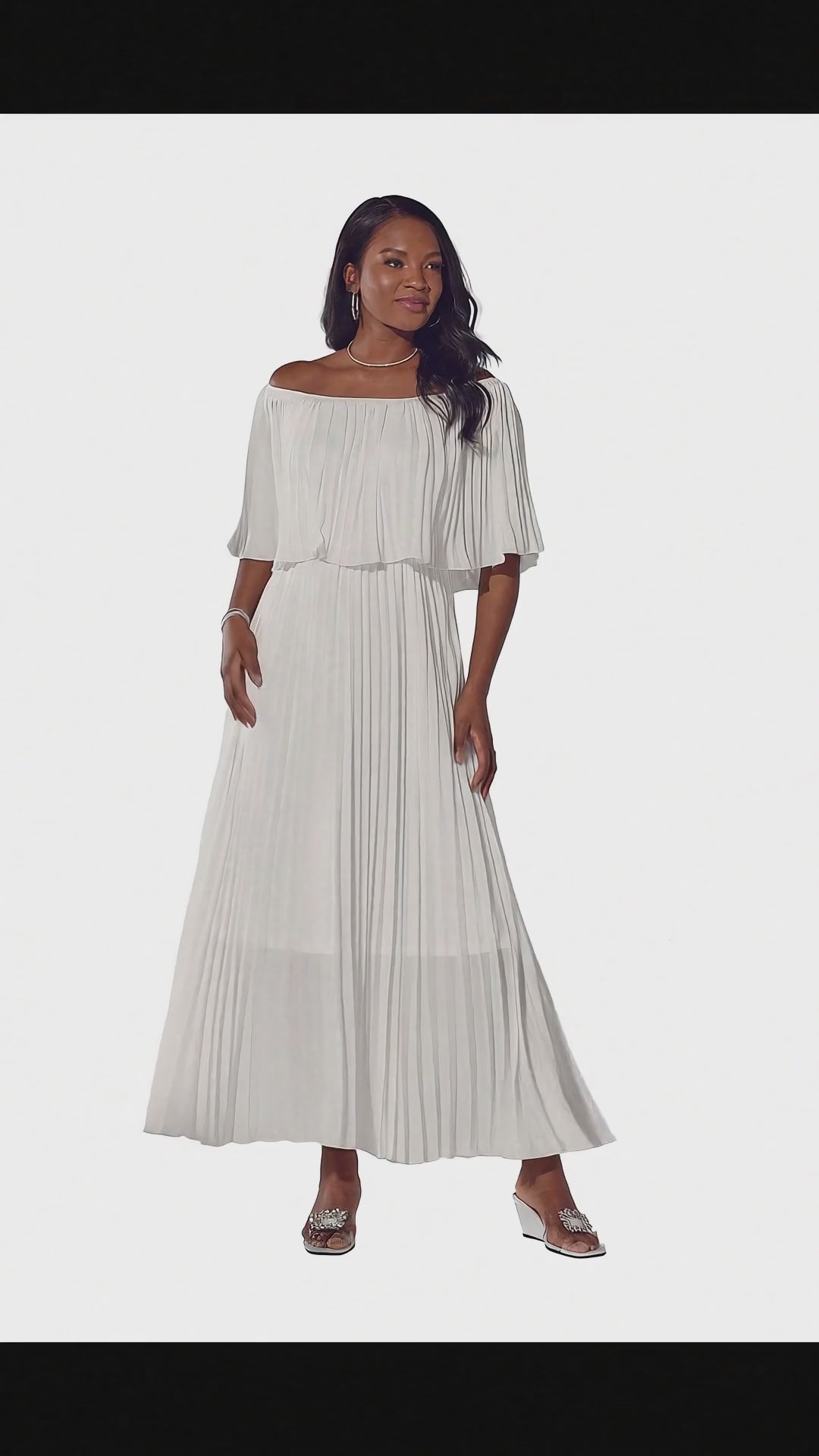 Off Shoulder Pleat Maxi Dress by Studio EY