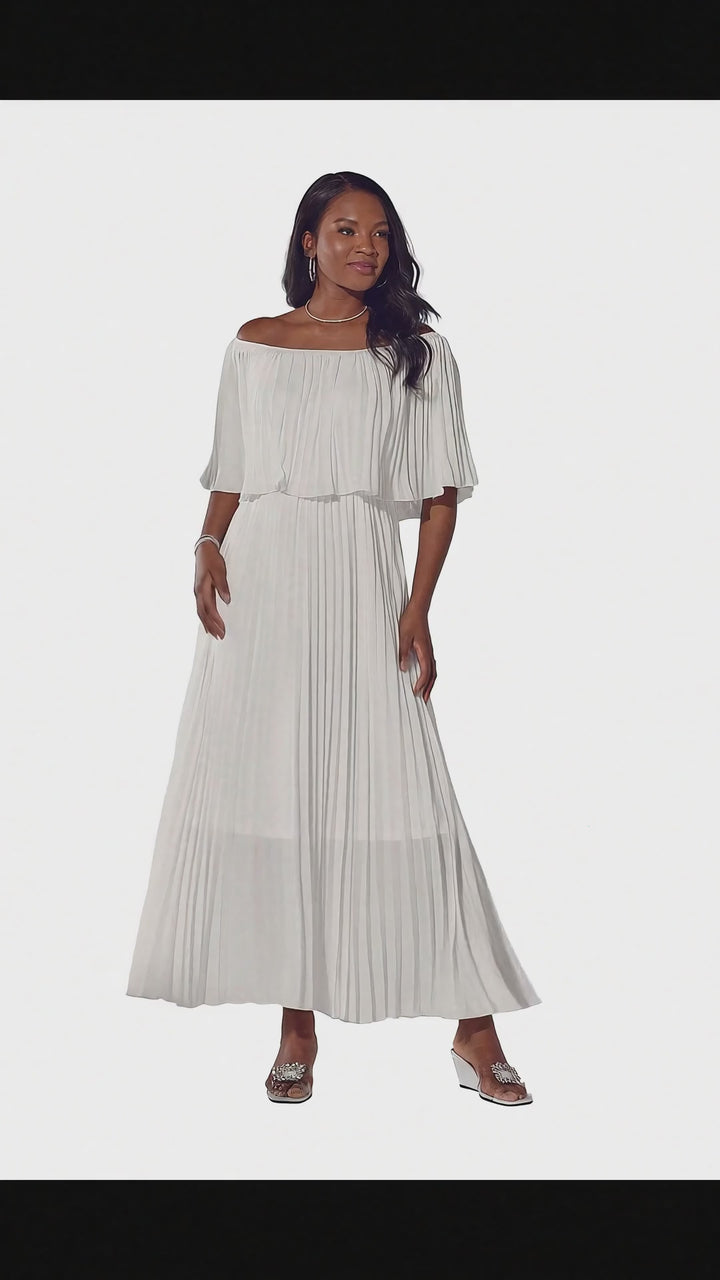 Off Shoulder Pleat Maxi Dress by Studio EY