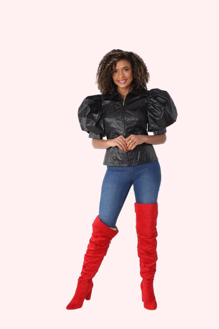 Puff Sleeve Faux Leather Jacket – Style 82014 - Especially Yours