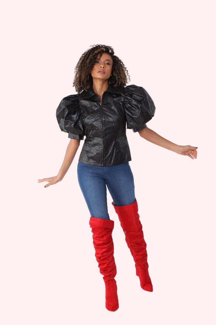 Puff Sleeve Faux Leather Jacket – Style 82014 - Especially Yours