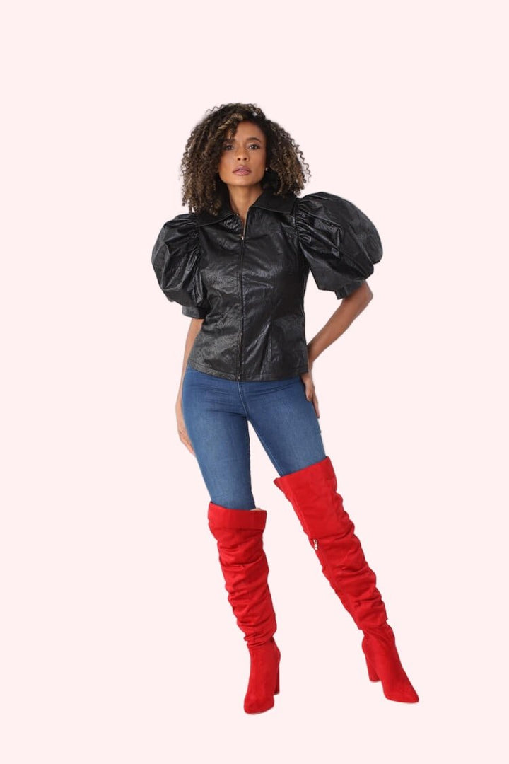 Puff Sleeve Faux Leather Jacket – Style 82014 - Especially Yours