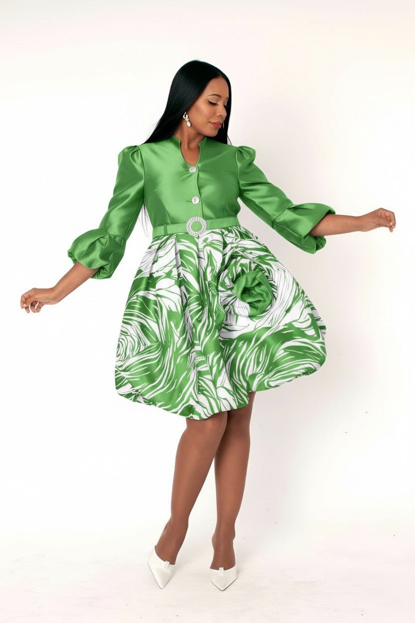Puff Sleeve Fit & Flare Occasion Dress - 9845 - Especially Yours