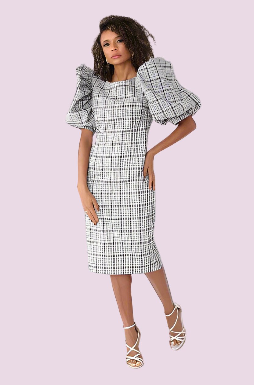 Puff Sleeve Plaid Midi Dress - 82015 - Especially Yours