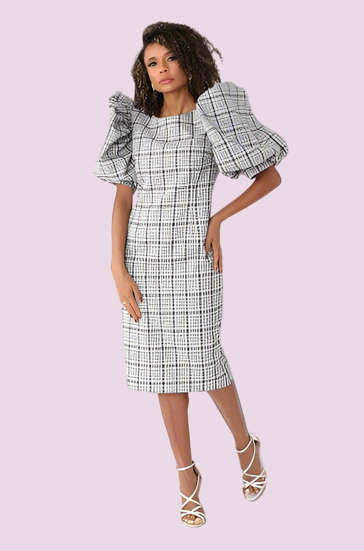 Puff Sleeve Plaid Midi Dress - 82015 - Especially Yours