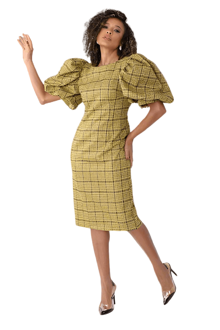 Puff Sleeve Plaid Midi Dress - 82015 - Especially Yours