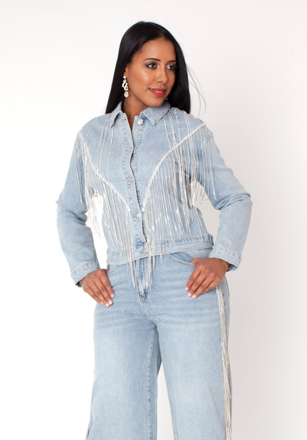 Rhinestone Fringe Denim Jacket – 82938 - Especially Yours