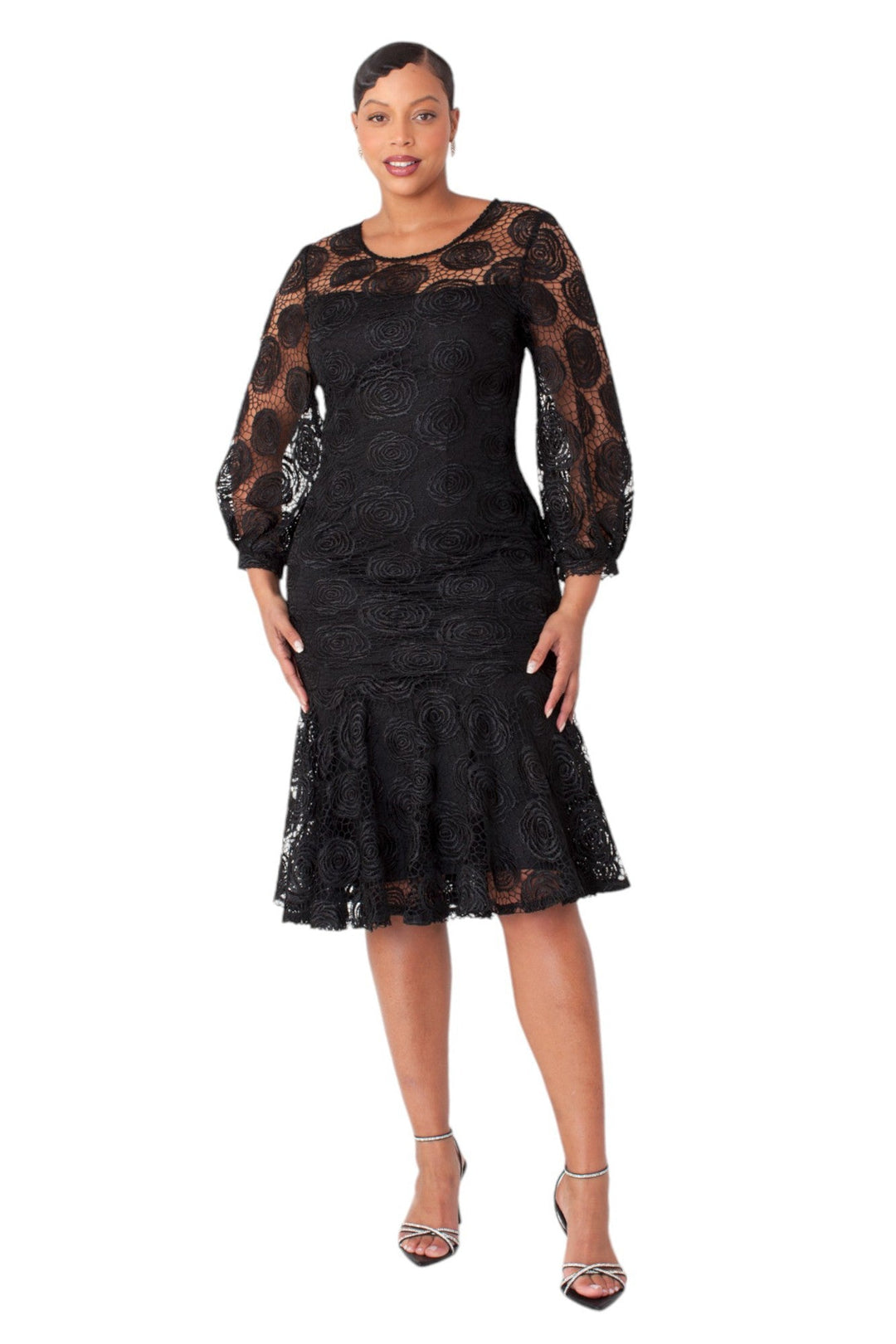 Elegant Rosette Lace Dresses with Lining- 4887 Elegant Rosette Lace Dresses with Lining- 4887