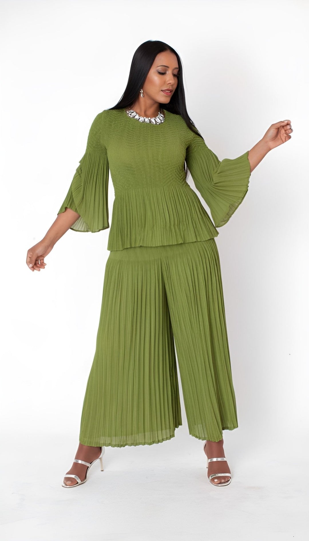 Ruched Sleeve Pleated Pantset - 82909 - Especially Yours