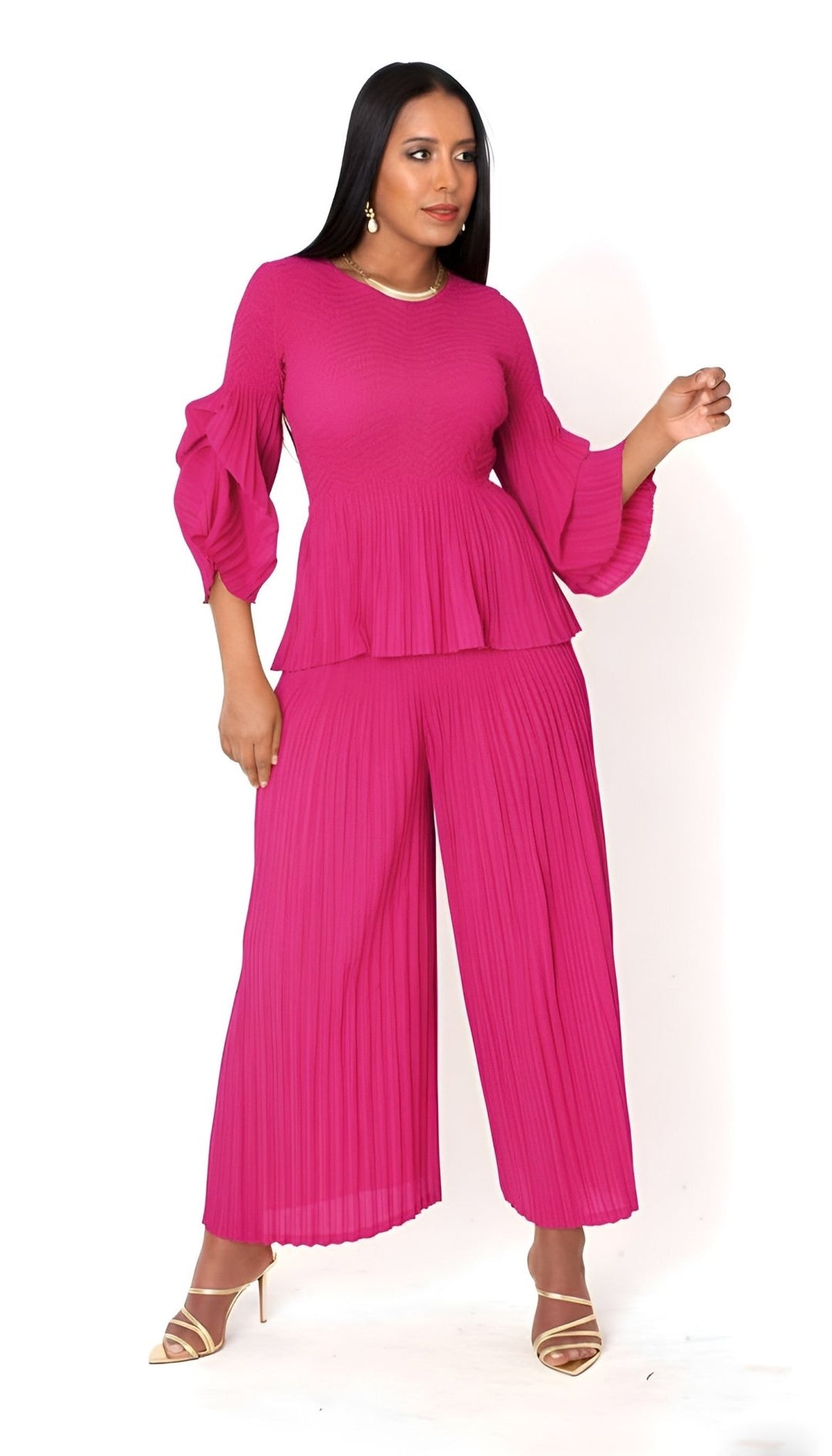 Ruched Sleeve Pleated Pantset - 82909 - Especially Yours