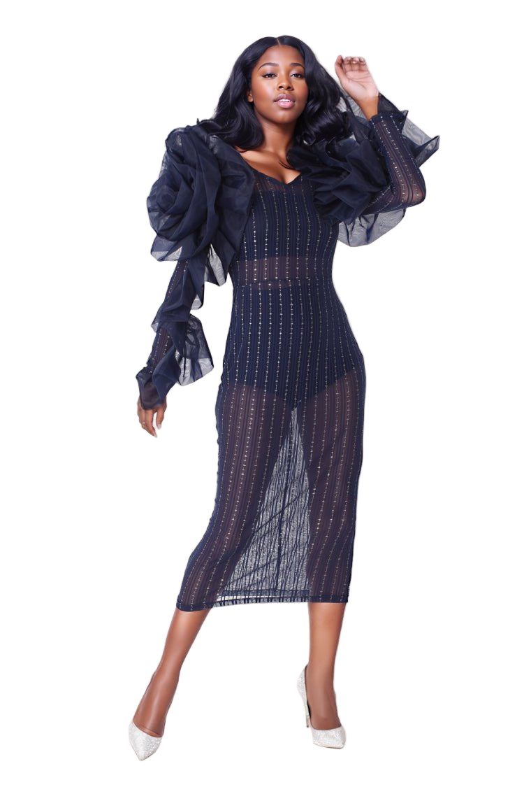 Sheer Ruffled Midi Dress - 82185 - Especially Yours