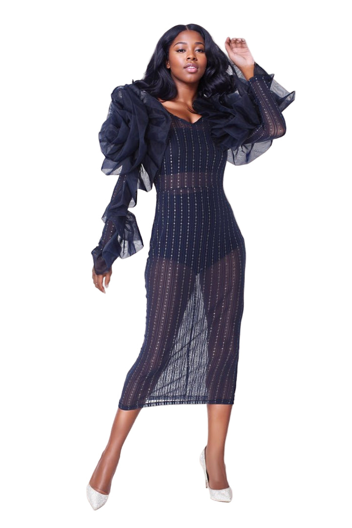 Sheer Ruffled Midi Dress - 82185 - Especially Yours