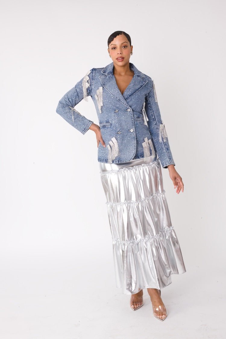 Crystal Cascade Denim Blazer - 82463 - Especially Yours