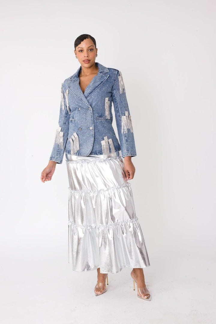 Silver Metallic Tiered Maxi Skirt - 82477 - Especially Yours