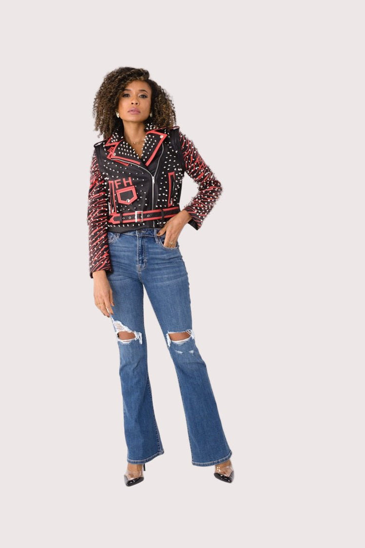 Studded Leather Jacket with Detachable Sleeves - 81989 - Especially Yours