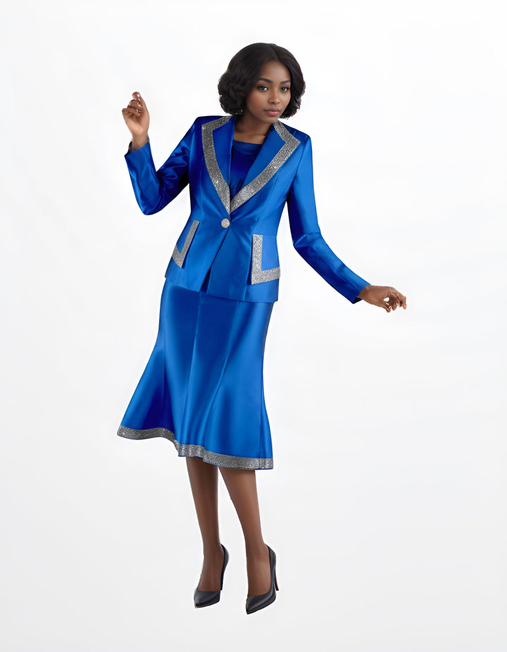 Three Piece Skirt Suit with Rhinestone Detail - 4996 - Especially Yours