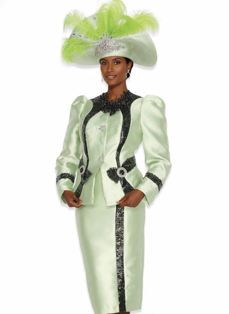 Elegant Silky Twill Skirt Suit with Sequin Trim, Bows, Rhinestone Buttons - Especially Yours