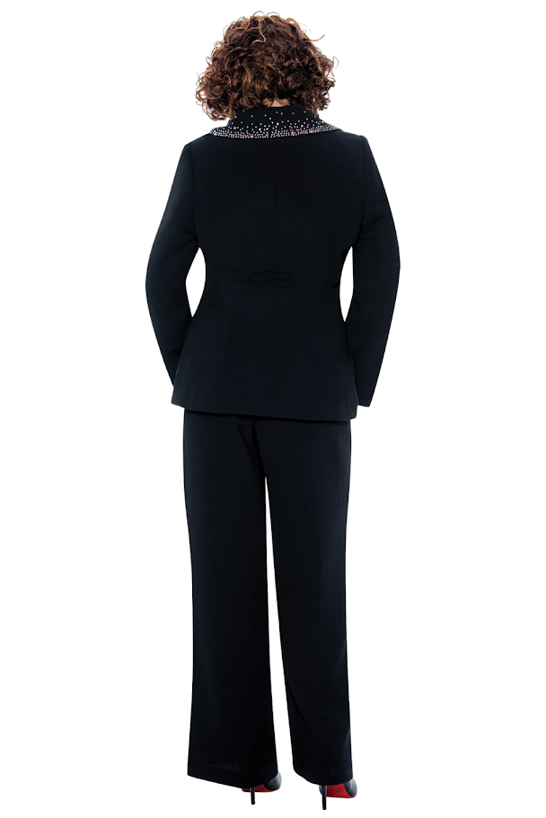 Crepe Pantsuit Rhinestone Trim Rounded Collar Jacket by Dorinda Clark Cole