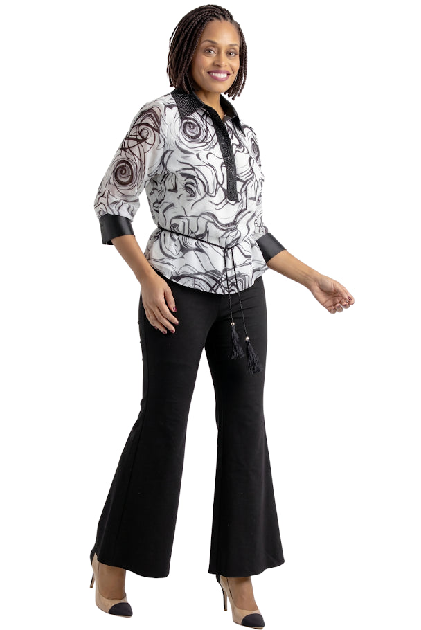 Abstract Print Tie Waist Blouse by SHARZ B. LONDON